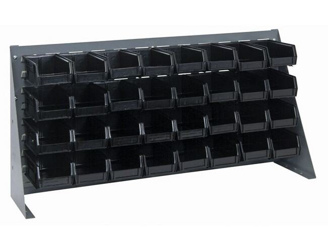 Heavy-Duty Bench Rack with 32 Black Bins - 36in Wide - Image 1