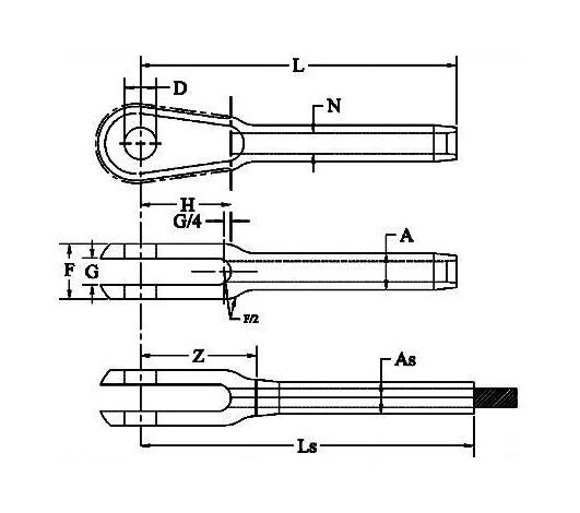 Mil-Spec Fork End Crimp Connector for 7/16" Wire Rope - Image 2