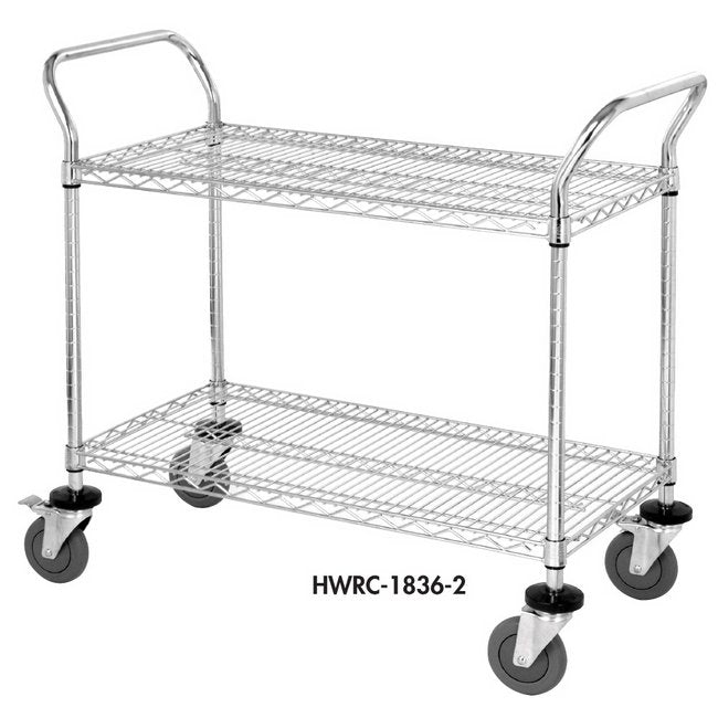 Heavy-Duty Chrome Wire Shelving Cart - 18"W x 42"L, 2 Shelves - Image 1