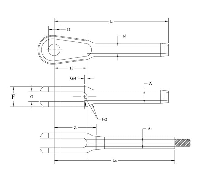 MS20667 Series 0.635 Inch (in) Diameter A Fork End - Image 2