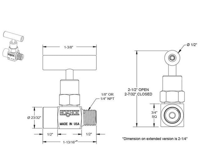 NOSHOK 150 Series 1/4" NPT 316 Stainless Steel Mini Needle Valve - Image 2