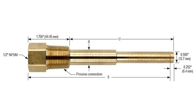 304 Stainless Steel Thermowell with 1/2" NPT & NPSM Connection, 6" Length - Image 2