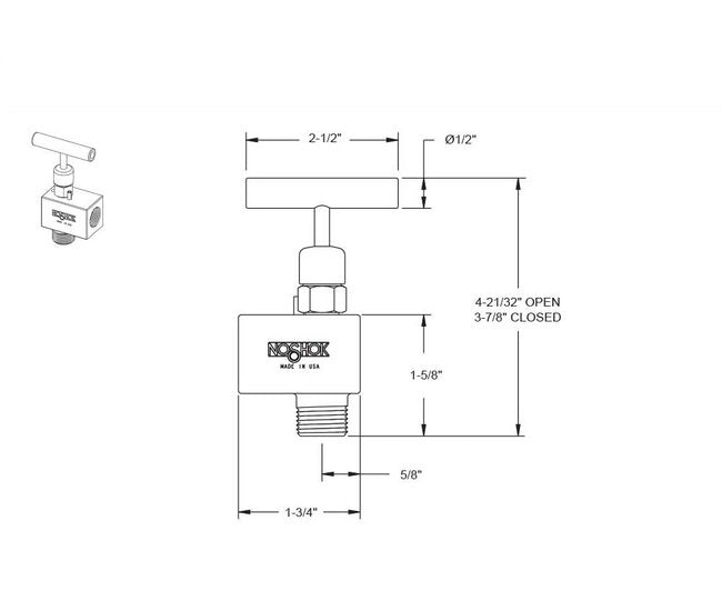 NOSHOK 400 Series 1-1/4" NPT Steel Hard Seat Needle Valve - Image 2