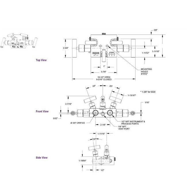 NOSHOK 5530 Series 0.375 in. Orifice 5 Manifold Valve - Image 2