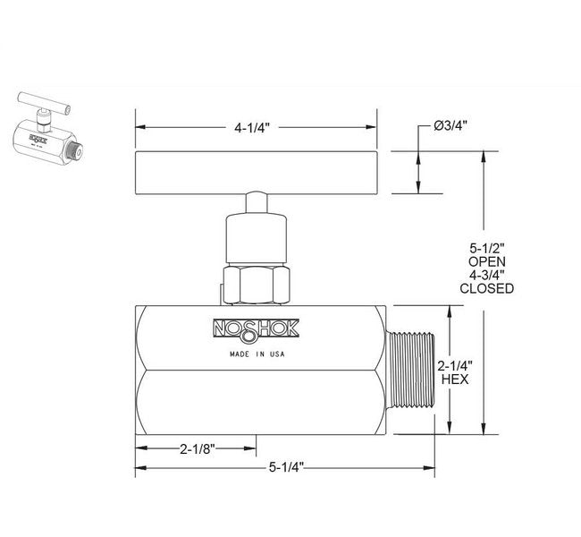 NOSHOK 500 Series 3/4" NPT Male x Female Steel Soft Seat Needle Valve - Image 2