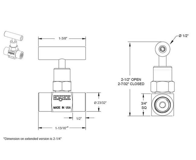 NOSHOK 1/8" Brass Needle Valve with Soft Tip Mini Valve - Image 2