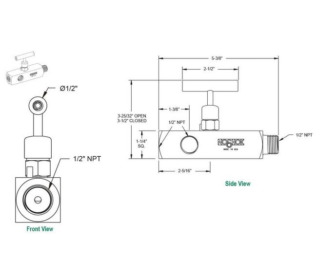 NOSHOK 300 Series 1/2" Steel Needle Valve - Soft Seat Multiport - Image 2