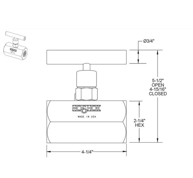 NOSHOK 500 Series 3/4" NPT Female x Female Steel Needle Valve - Image 2