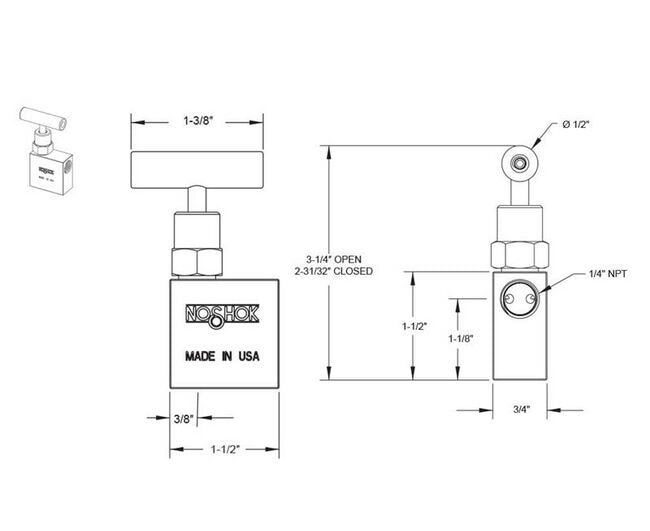 NOSHOK 150 Series Mini Needle Valve, 1/4" NPT Female-Female Angle, Steel - Image 3