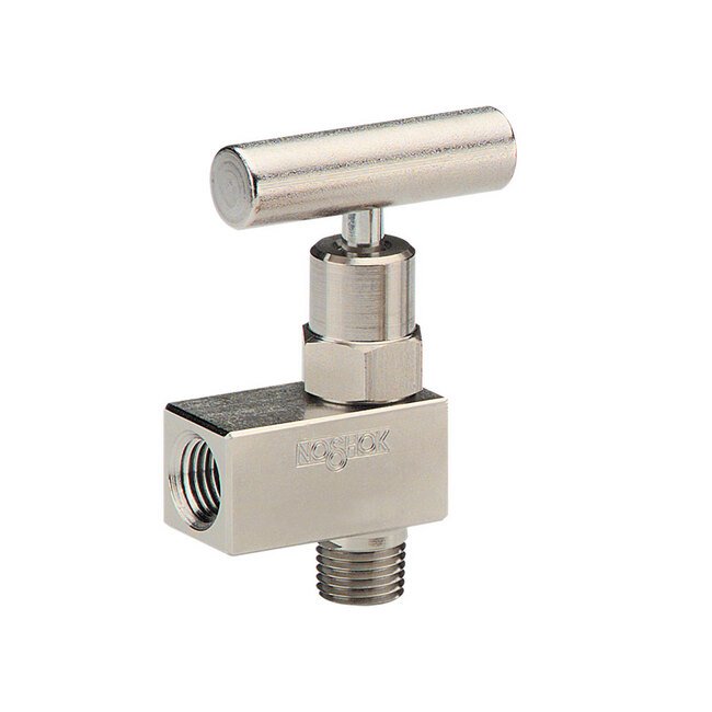 NOSHOK 150 Series Mini Needle Valve, 1/4" NPT Female-Female Angle, Steel - Image 1
