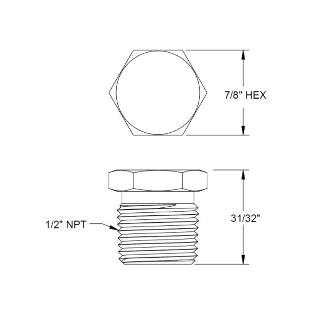 NOSHOK 1/2" National Pipe Thread (NPT) Stainless Steel Plug - Image 2