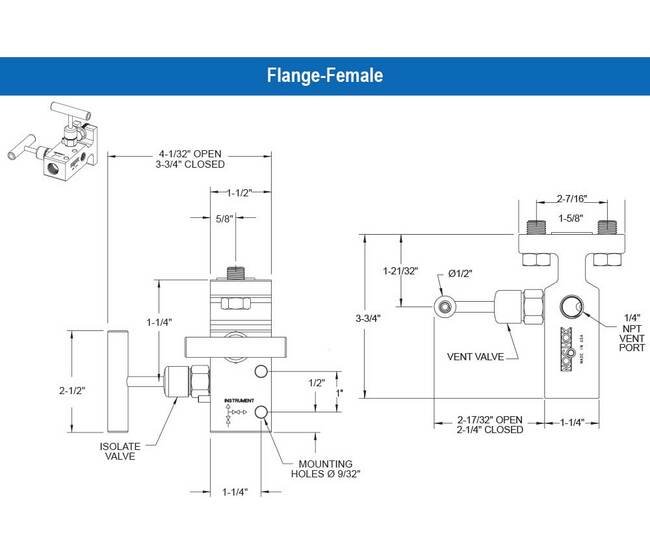 316 Stainless Steel 2-Valve Manifold with 0.187" Orifice - Image 2