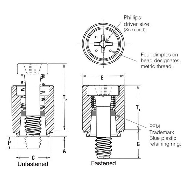 PEM Captive Panel Screw Tool - PFC2P, Non Flush, Spring-loaded - Image 2
