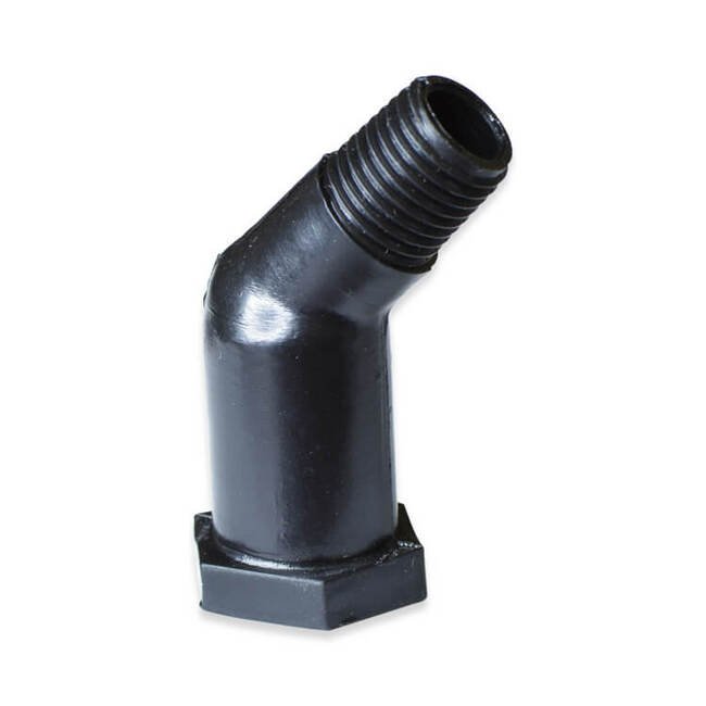 Black Polypropylene 45 Degree Pipe Elbow – 1-1/2 In NPT Male Thread & Barb Size - Image 1