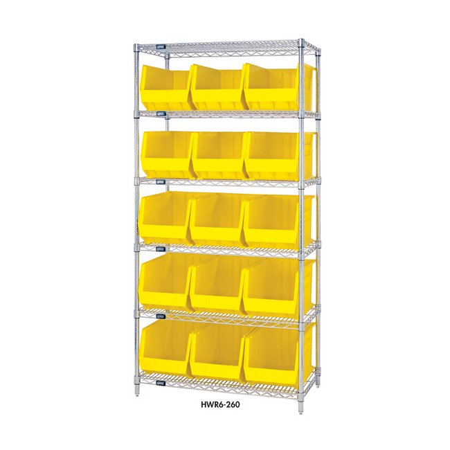 Chrome Wire Shelving Unit with Ultra Bins - Yellow, 10-3/4x8-1/4 in - Image 1