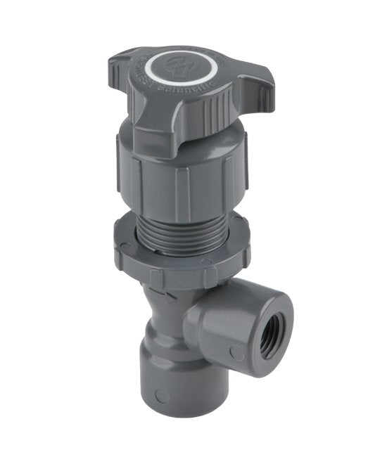 Throttle Master L Series Angle Needle Valve - 1/2" PVC Female NPT - Image 1