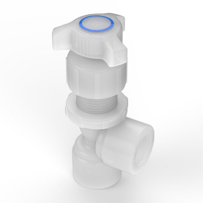 PVDF Angle Pattern Throttle Master Needle Valve 1/2" x 1/2" - Image 1