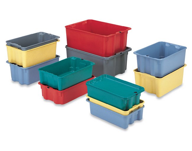 Fiberglass Stack-N-Nest Container - 13"W x 8"H, Gray - Image 1