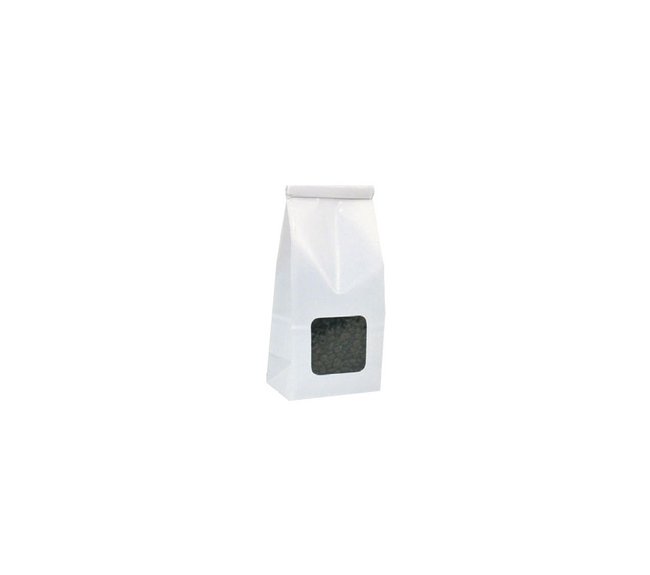 White Poly-Lined Gusseted Paper Food Storage Bag with Window, 3-3/8" x 7-3/4" - Image 1