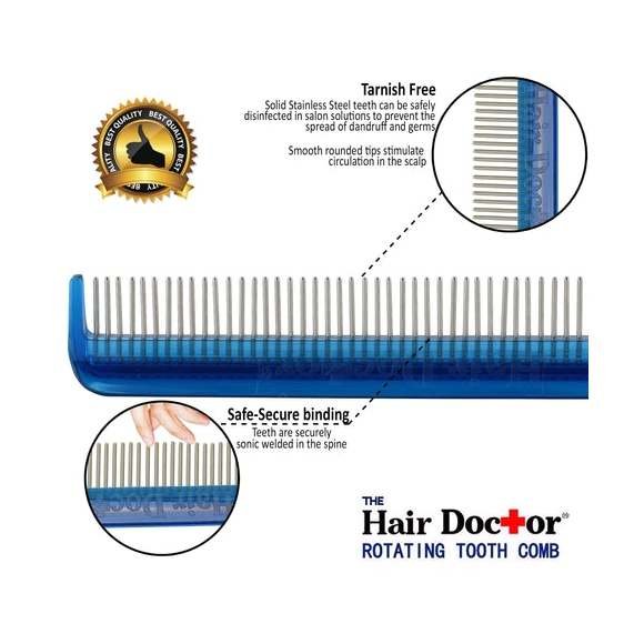 Hair Doctor Dual-Spaced Vanity Comb with Rotating Teeth for Long/Thick Hair - Image 5