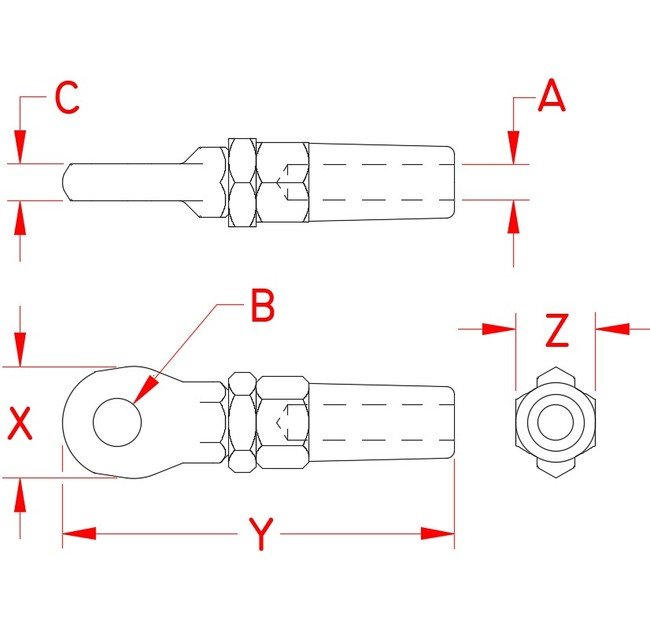 Quick Attach™ Eye - Stainless Steel Swageless Fitting, 316 SS, 7x7, 1/8" to 1/2" - Image 2