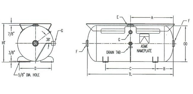 30-Gallon Horizontal Air Receiver Tank, 200 PSI MWP - Image 1