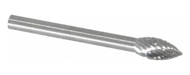 SGSPRO Carbide Rotary File, 3/16" Cut Diameter, 1/8" Shank, Double Cut Flame Burr Radius End - Image 1