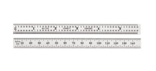 Starrett 150mm Flexible Steel Ruler, Graduations in 32nds & 64ths - Image 1