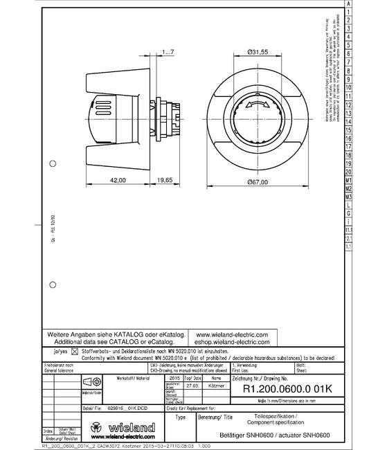 Wieland EMERGENCY STOP HEADS SNH 0600 Safety Switch - Image 2
