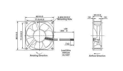 San Ace 80W Series Splash Proof Fan - 80x80x25mm, 12V DC - Image 2