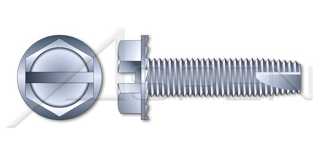 Locking Serrations Steel Zinc Plated and Baked Type "23" Hex Slotted Indented Washer Head Thread Cutting Screw - Image 1