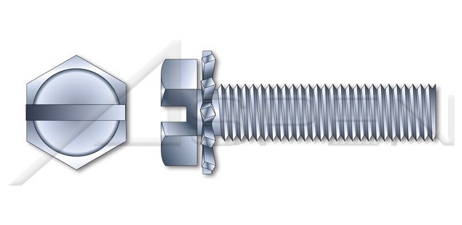 Steel Zinc Plated and Baked Hex Slotted External Tooth Washer Safety and Environmental Management System (SEMS) Machine Screw - Image 1