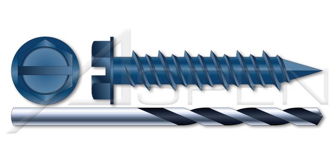 Steel Blue Ruspert Ceramic Coating Drill Bit Hex Slotted Washer Concrete Screw - Image 1