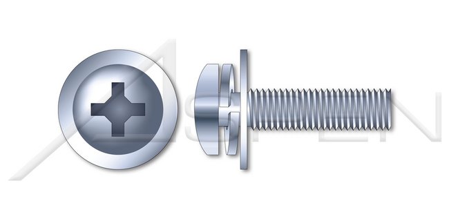 Steel Zinc Plated and Baked Small Pan Head Phillips® Drive Split Lock and Flat Washer Safety and Environmental Management System (SEMS) Machine Screw - Image 1