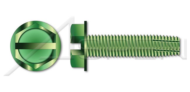 Steel Green Zinc Type "F" Hex Slotted Indented Washer Head Grounding Thread Cutting Screw - Image 1