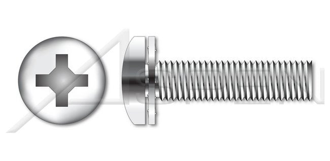 AISI 304 Stainless Steel (18-8) Pan Phillips® Drive Internal Tooth 410 Stainless Steel Washer Safety and Environmental Management System (SEMS) Machine Screw - Image 1