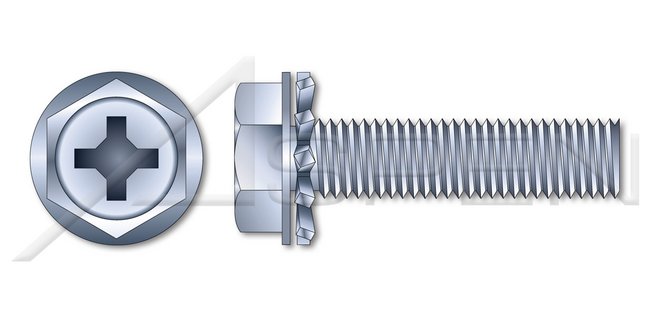Steel Zinc Plated and Baked Hex Indented Washer Phillips® Drive External Tooth Washer Safety and Environmental Management System (SEMS) Machine Screw - Image 1