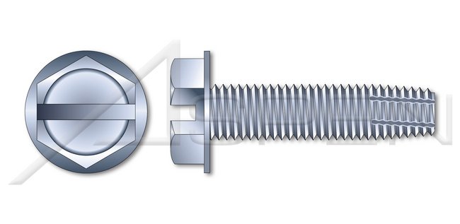 Steel Zinc Plated and Baked Type "F" Hex Slotted Indented Washer Head Thread Cutting Screw - Image 1