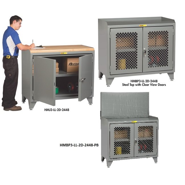 48 Inch Wide Clear View Counter Height Bench Cabinet with Hardboard Top - Image 1