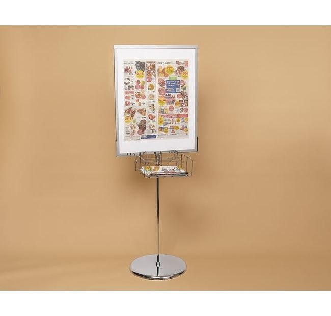 Chrome Finish Poster Stand with Literature Basket Option - Image 1