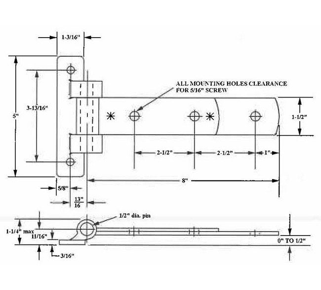 Heavy Duty 8" Steel Strap Hinge with Narrow Mounting Bracket - Image 2