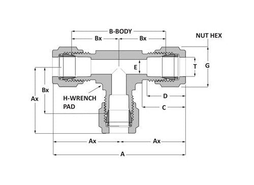 Griplok Alloy 400 Union Tee Tube Fitting - 1/2 in - Image 2