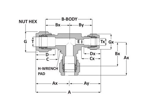 Alloy 400 Reducing Union Tee - Griplok 1/2" x 3/8" x 3/8" - Image 2