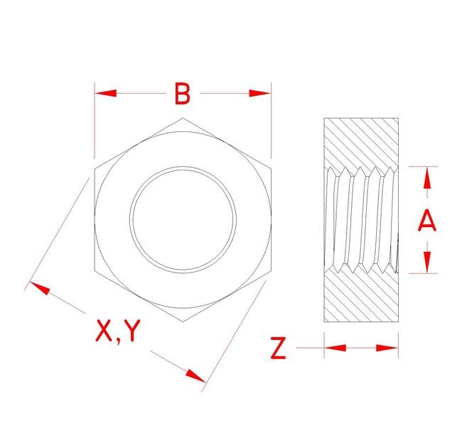 Suncor UNC Left Hand Hex Nut, 316 Stainless Steel - Various Sizes - Image 2