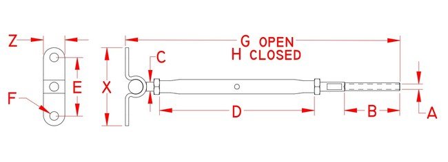 316 Stainless Steel Wall Mount Turnbuckle - 1/8" & 3/16" - Image 2