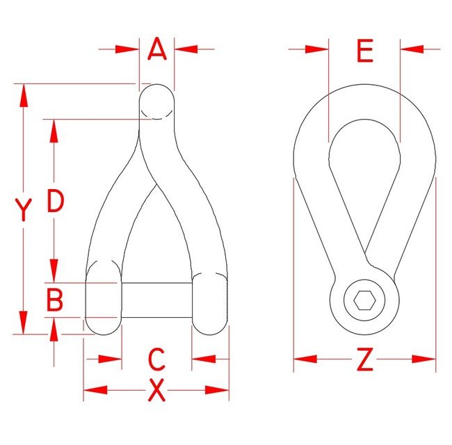 Suncor Twist Shackle with No Snag Pin - Grade 316 Stainless Steel - Image 2