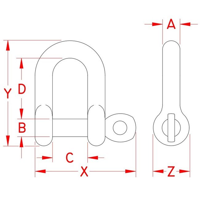 Stainless Steel Straight D Shackle with Captive Pin - Grade 316 - Image 2