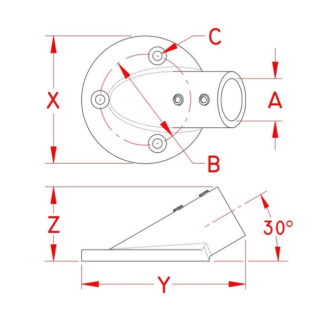 Grade 316 Stainless Steel 30 Degree Round Rail Base - Image 2