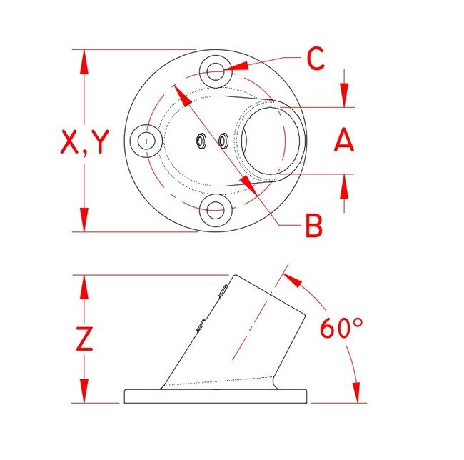 Suncor 60-Degree Round Rail Base - Stainless Steel - Image 2