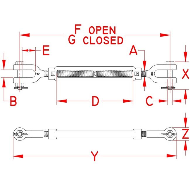 Suncor Forged Jaw and Jaw Turnbuckle - Grade 316 Stainless Steel - Image 2